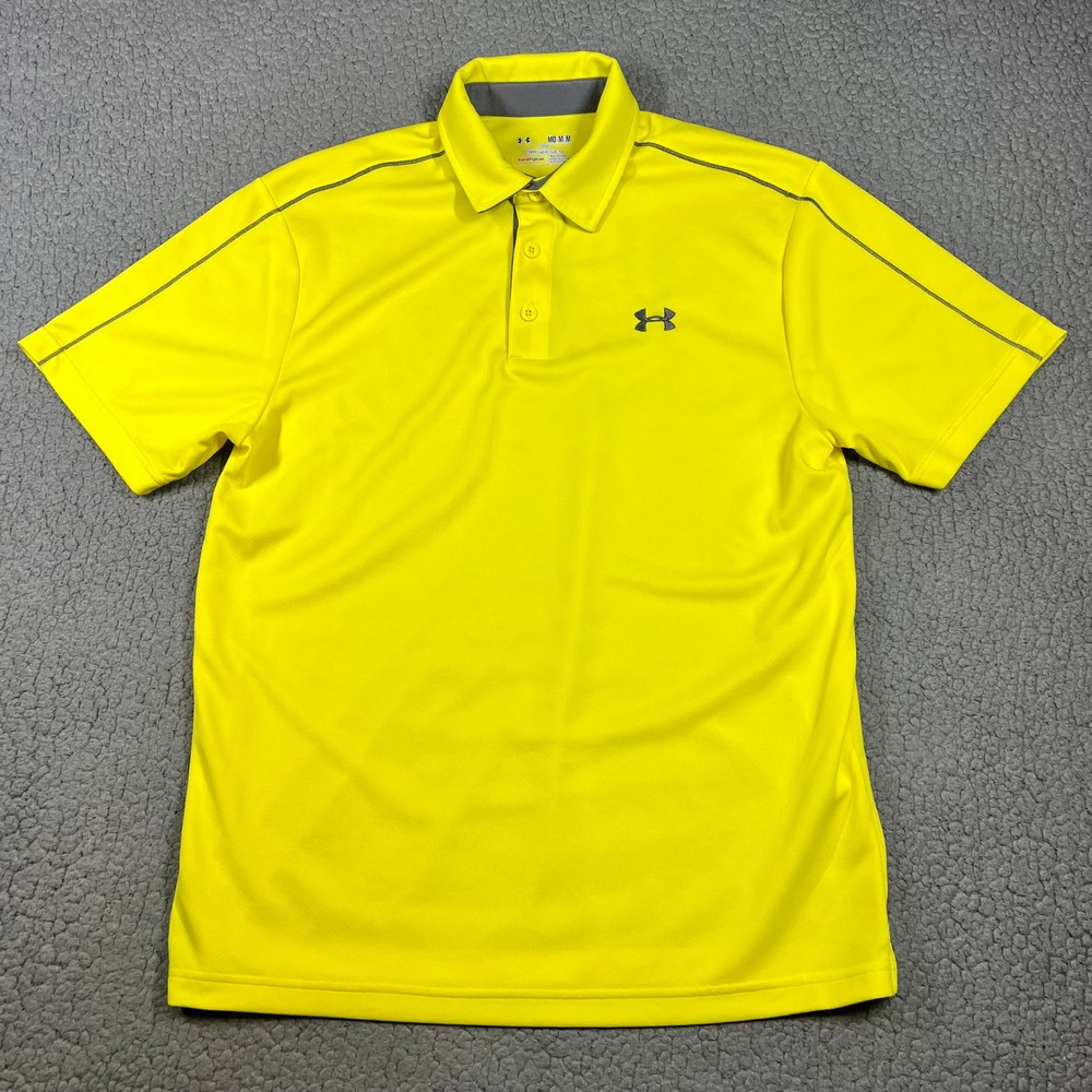 Under Armour Polo Shirt Mens M Heatgear Loose Fit Short Sleeve Yellow Activewear